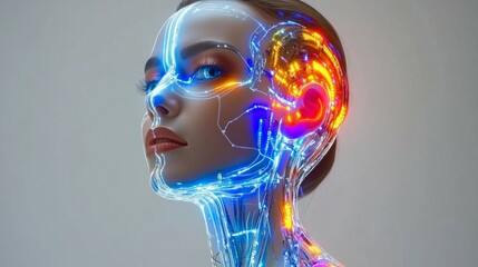 Wall Mural - Futuristic robot head or detailed humanoid cyber face.