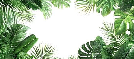 Lush Tropical Green Leaves Framing a White Background