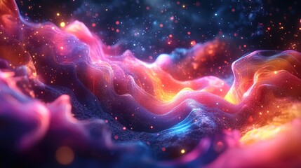 Wall Mural - Abstract Cosmic Landscape with Glowing Particles and Nebulae