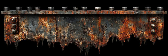 Canvas Print - Rusty metal plate with bolts and rivets.