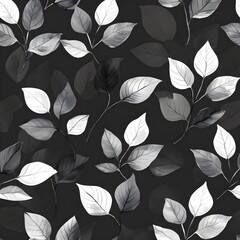 Wall Mural - Black and White Leaves Pattern