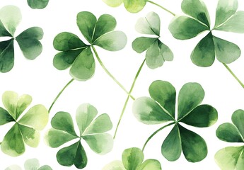 Wall Mural - Watercolor Green Clover Leaves