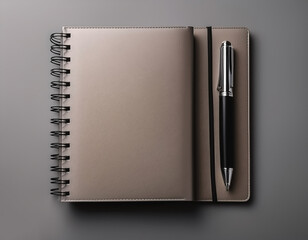 Pen and notebook isolated on minimalist background