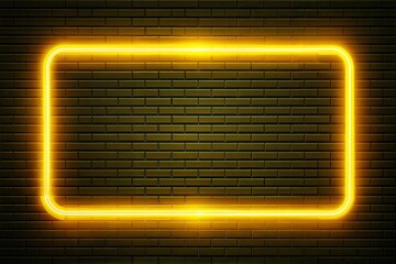 Canvas Print - abstract glowing neon frame on dark brick wall