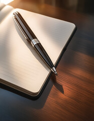 Pen and notebook placed on a clean table