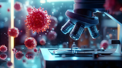 Microscope analyzing cancer cells, symbolizing precise cancer diagnostics and treatment.