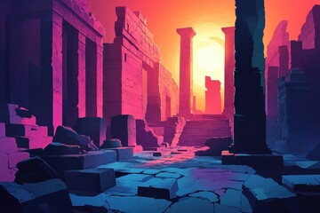 Wall Mural - Ruins of an Ancient Structure at Sunset