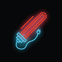 Wall Mural - Neon sign representing an electric heater glowing on a wall at night