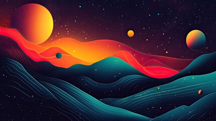 Wall Mural - Abstract Cosmic Landscape with Planets and Stars