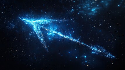 Wall Mural - Glowing Blue Arrow Made of Particles Against a Dark Background