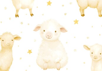 Cute Watercolor Lambs with Stars