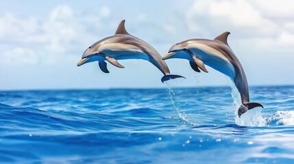 Dolphins Jumping Above Clear Blue Ocean Waves