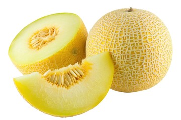 Wall Mural - Yellow cantaloupe on white background Sweet melons with work path