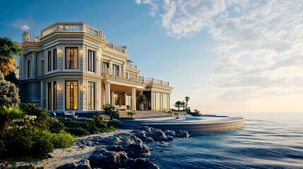 Wall Mural - Luxurious house situated right on the coast, directly in front of the sea.