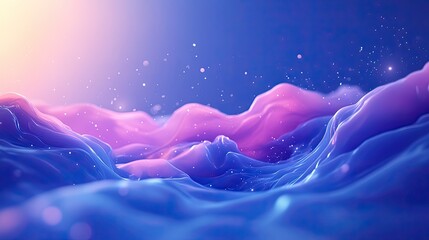 Wall Mural - Abstract Blue and Pink Wavy Surface with White Glimmering Particles