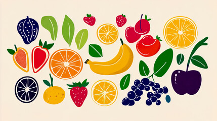 Sticker - Illustration of various fruits, featuring clean lines and vibrant colors.