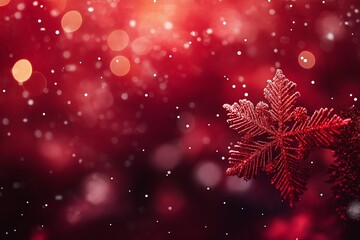 Wall Mural - Christmas background with snowflakes on red bokeh background, copy space