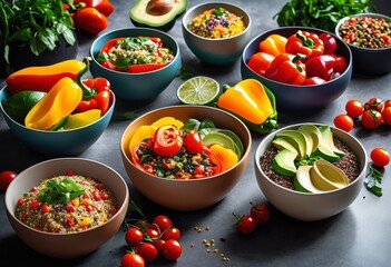 vibrant allergy friendly meal prep displayed lively plates featuring variety fresh ingredients colors, colorful, vegetables, fruits, grains, protein