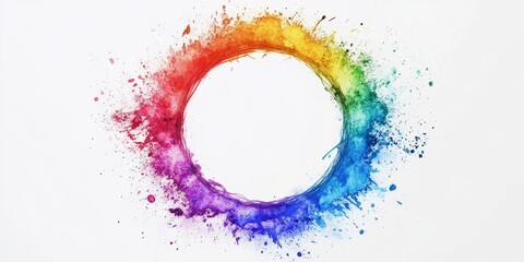 Circular rainbow watercolor splash, vibrant color explosion, abstract paint design, creative art concept