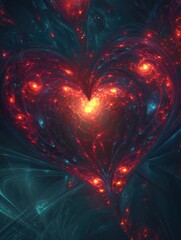 Wall Mural - Abstract Love Motion: Fractal Technology Art in Valentine's Red Light