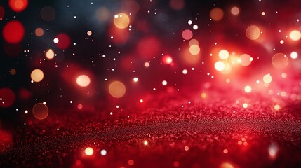 Wall Mural - Red christmas background with snowflakes and bokeh lights
