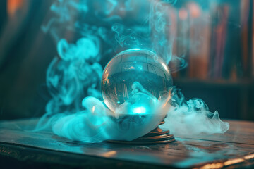 A glass ball with smoke coming out of it.,