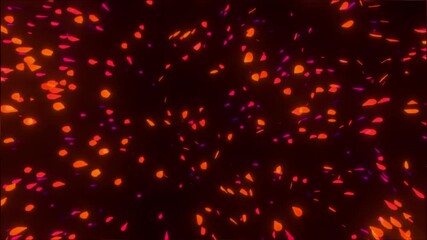 Aufkleber - Bright neon rd orange confetti particles spread across a black background in an abstract explosion pattern
