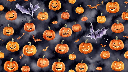 Canvas Print - Halloween Pumpkins Background 