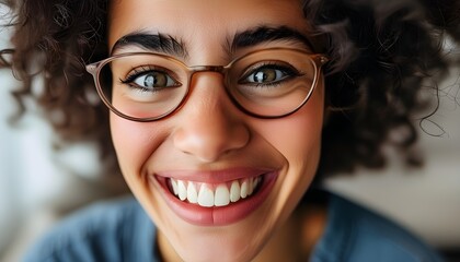 Wall Mural - Exaggerated Smile Capturing Forced Happiness in a Wide-Eyed Portrait