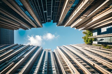 urban view of the sky and clouds between skyscrapers