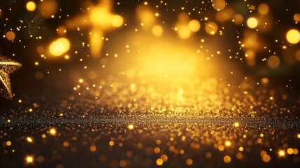 Wall Mural - Golden Christmas star on bokeh background. gold and black.