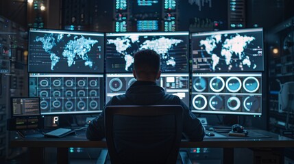 back view of a programmer sitting at a computer