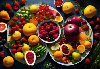 Wall Mural - vibrant culinary creations showcased colorful backgrounds featuring fresh ingredients artistic presentation, appetizing, buffet, chef, cuisine, delicious