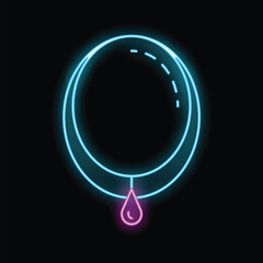 Canvas Print - Neon sign depicting a blue necklace with a pink teardrop gem, glowing on a black background