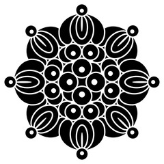 Wall Mural - Round geometrical floral mandala. Stylized flower. Abstract star shape design. Black and white silhouette.