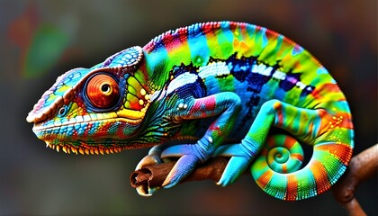 Wall Mural - Vibrant chameleon blending with natures hues