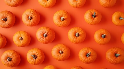 Festive orange surface flat lay with Halloween pumpkins arranged for a seasonal display.