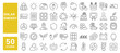© M Design - Set of 50 line icons related to solar energy, sun, power, renewable, photovoltaic, energy, cells, house, battery, ecology, panel, reusing, source, electricity, Editable stroke. Vector illustration