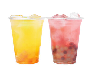 Sticker - Tasty bubble tea in plastic cups isolated on white