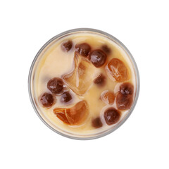 Sticker - Tasty milk bubble tea in glass isolated on white, top view