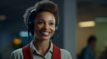 Canvas Print - Close-up portrait of a customer service agent sitting at office