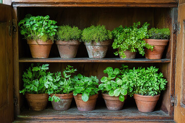 the interior of an old cabinet showcasing moss-covered shelves, blending rustic charm with nature