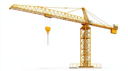 Towering Yellow Crane - 3D Rendering of Construction Equipment on White Background