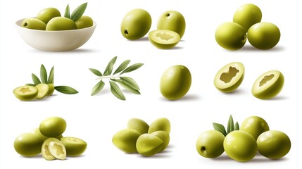 Vibrant Green Olives Collection in Vector Style for Mockup Template Design