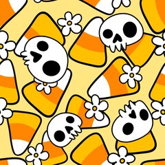 Wall Mural - Cartoon Halloween sugar monsters seamless candy corn pattern