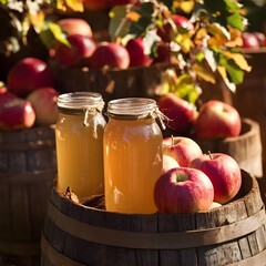 Colorful fruit drink surrounded by fresh fruit backdrop picture