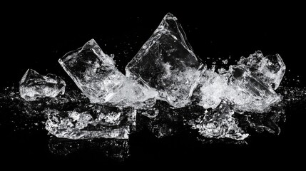 Crushed ice is seen in this clear, sharp image, strikingly isolated against a black background.