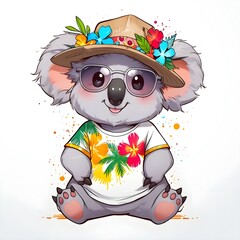 Wall Mural - Cute Cartoon Koala Wearing a Hat and Sunglasses