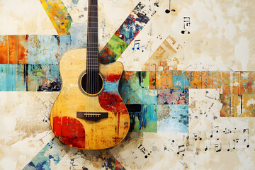 Acoustic Guitar and Sheet Music Abstract Art