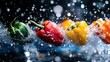 © Supriyanto - Colorful bell peppers splashing in water, showcasing freshness and vitality.